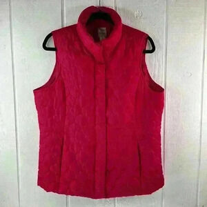 Izod Women’s Size L Fuschia Hot Pink Quilted Vest 2 Pockets Interior Drawstring